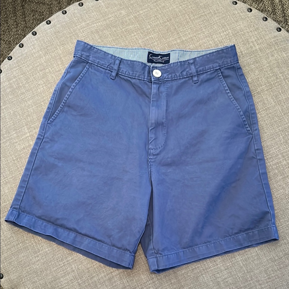 Blue Flat Front Shorts with Cuffed Hem